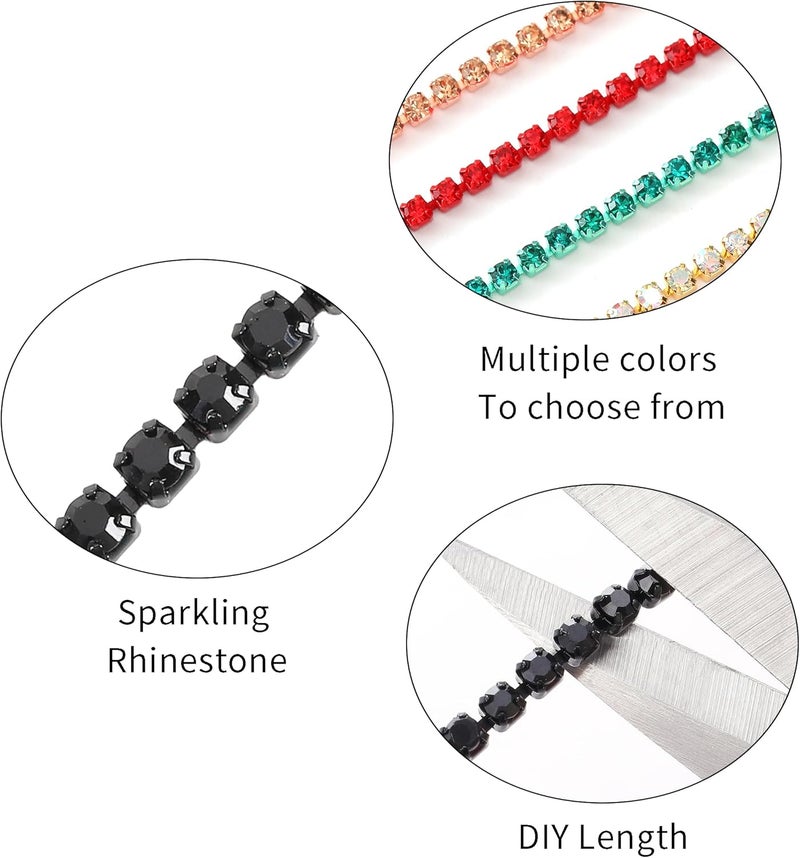 Rytenz 10 Yards 3 MM Rhinestone Chain Trim Crystal Rhinestone Close Chain Trim for Sewing Crafts, DIY Decoration, Jewelry, Clothing, Shoes (Black) - Image 3